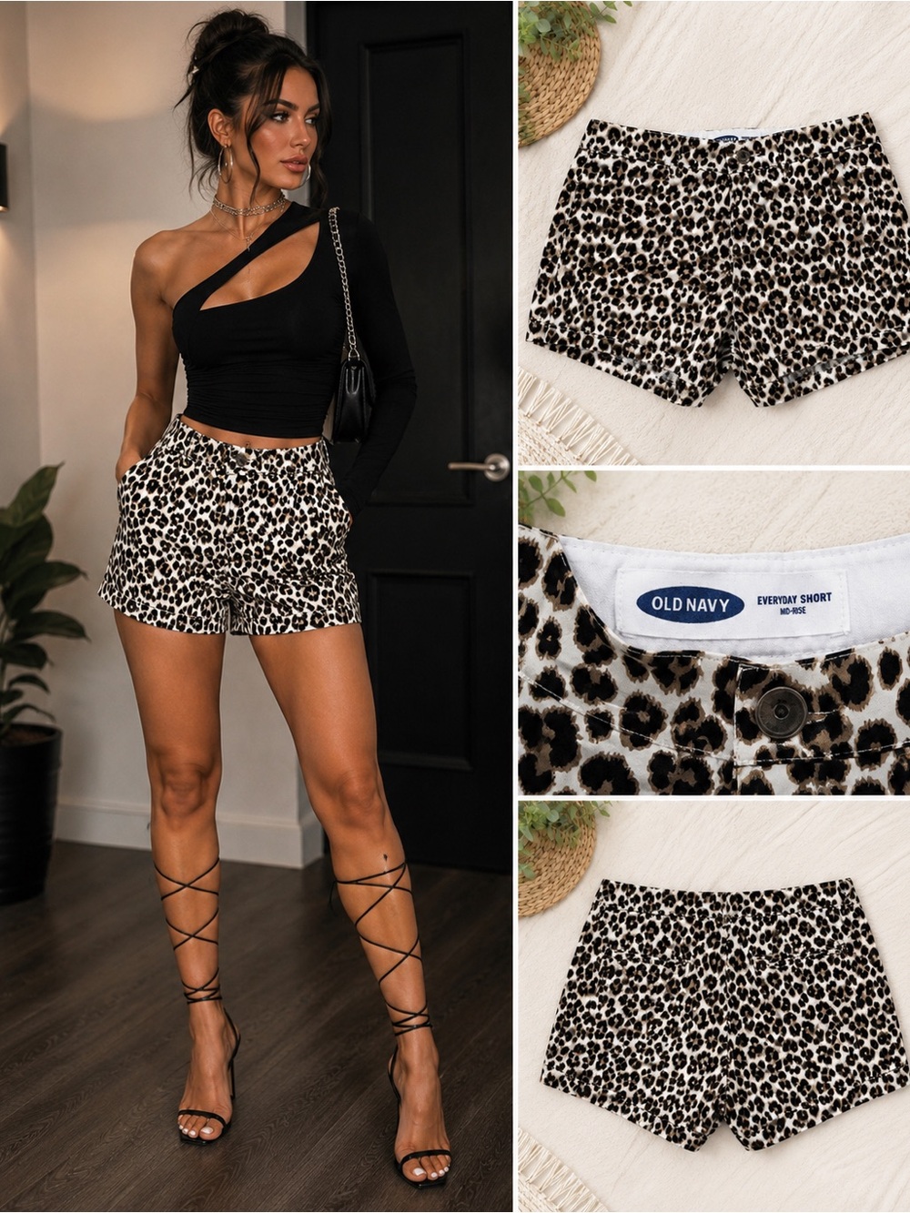 Old Navy Leopard Print Women's Shorts - Black and Cream Animal Print